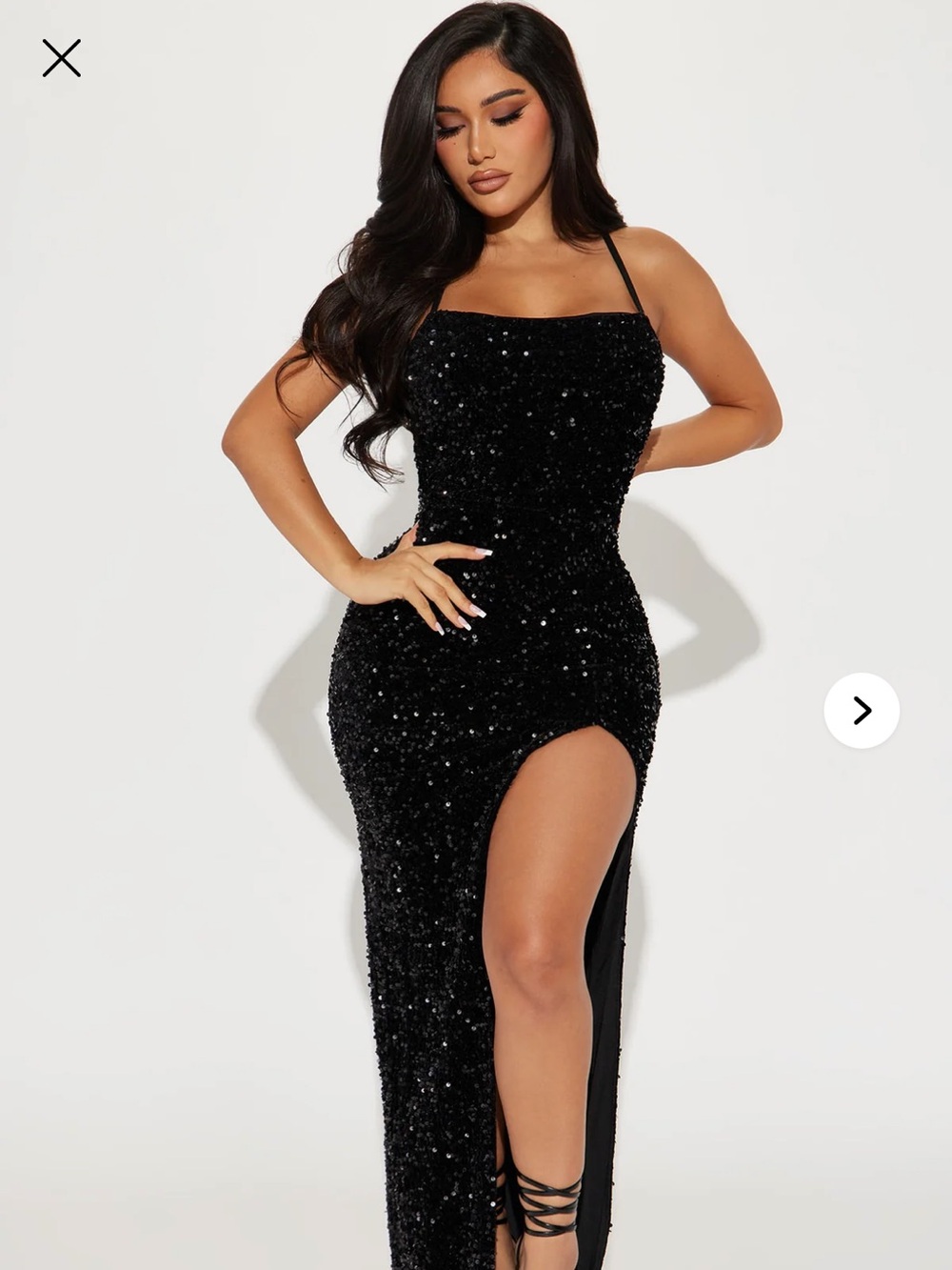 Fashion Nova Black Sequin Slit Dress